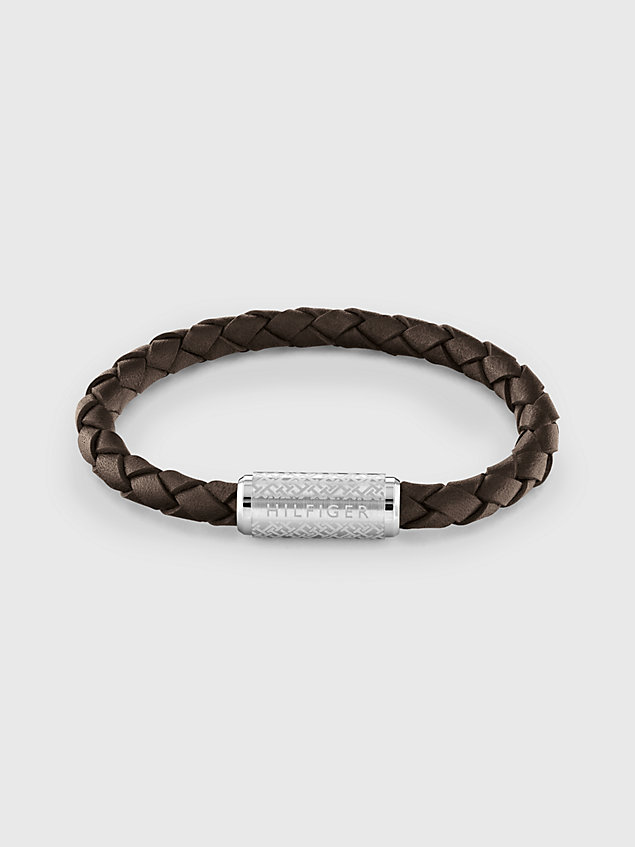 brown exploded braid dark brown leather bracelet for men tommy hilfiger