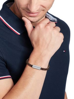 bracelet en cuir tressé lâche marron clair marron pour hommes tommy hilfiger