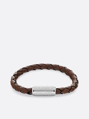 BOSS - Braided-leather cuff with monogrammed magnetic closure