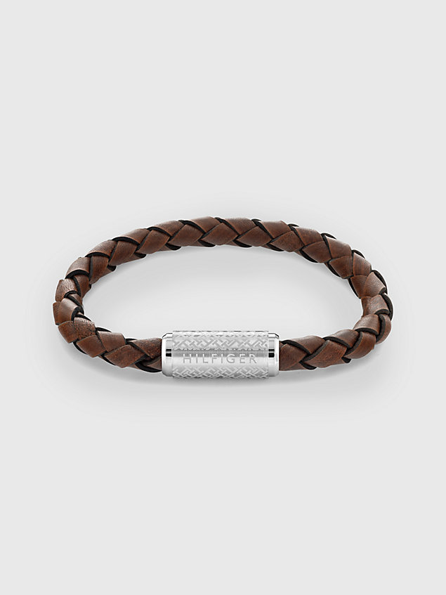 brown exploded braid light brown leather bracelet for men tommy hilfiger