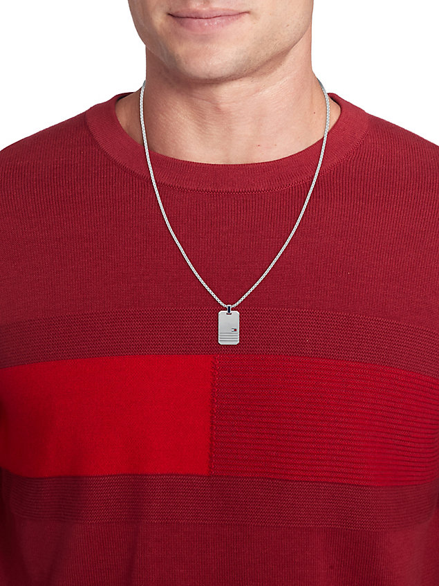 silver iconic stripe stainless steel flag necklace for men tommy hilfiger