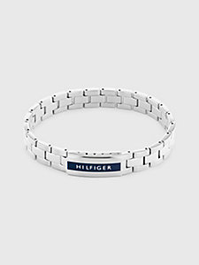 silver iconic stripe stainless steel logo bracelet for men tommy hilfiger