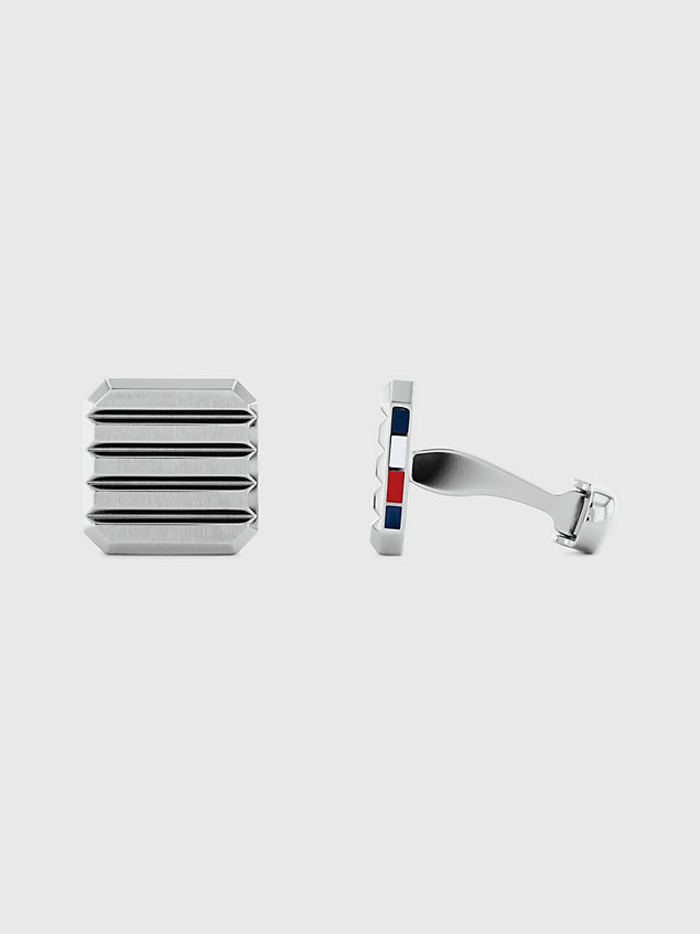 silver iconic stripe stainless steel cufflinks for men tommy hilfiger