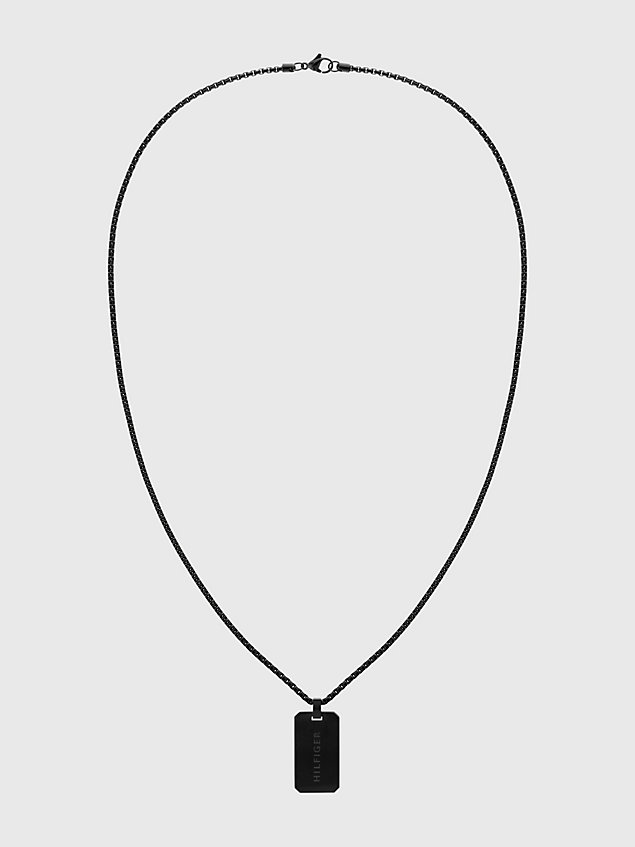 black iconic stripe black steel necklace for men tommy hilfiger