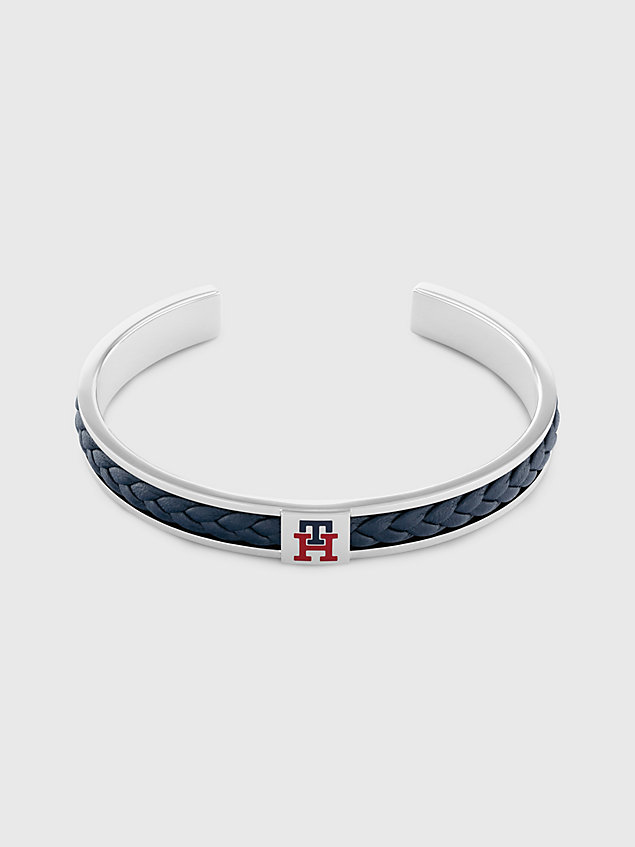 blue braided leather and stainless steel bangle for men tommy hilfiger