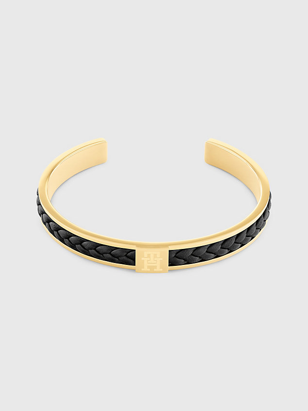 black braided leather gold-plated bangle for men tommy hilfiger