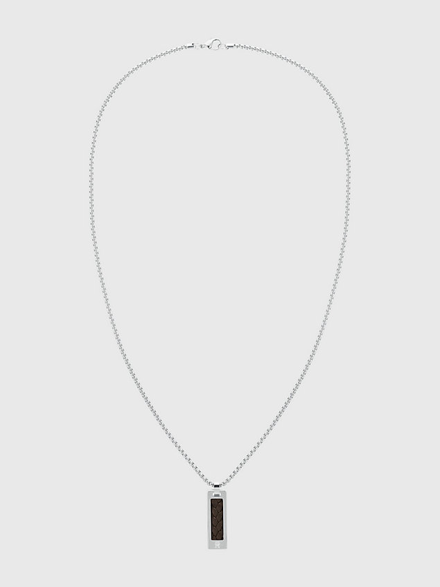 brown braided leather and stainless steel necklace for men tommy hilfiger