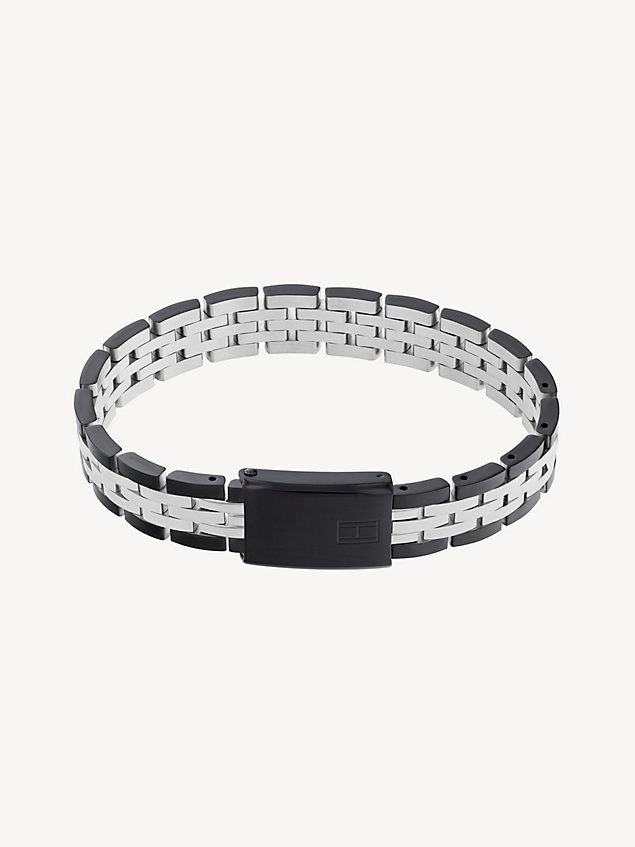black two-tone black stainless steel watch link bracelet for men tommy hilfiger
