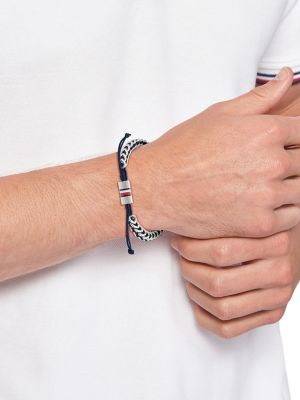 Bracciale in acciaio intrecciato blu navy, Argento