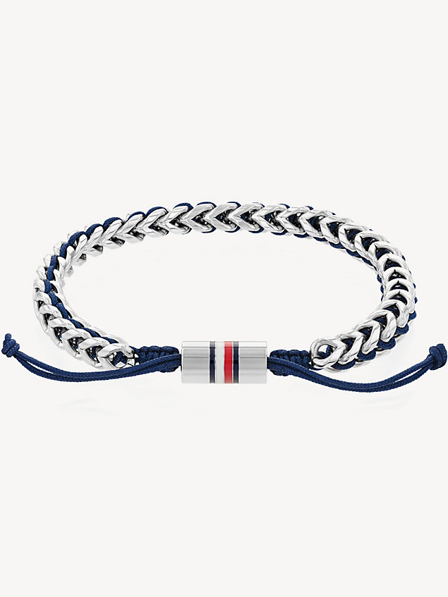 silver navy braided stainless steel bracelet for men tommy hilfiger