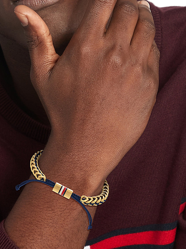 bracelet plaqué or tressé bleu marine gold pour hommes tommy hilfiger