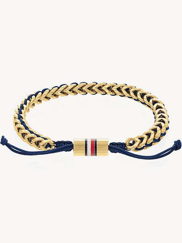 bracelet plaqué or tressé bleu marine gold pour hommes tommy hilfiger
