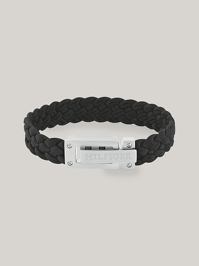black zwarte suède gevlochten armband met logo voor heren - tommy hilfiger