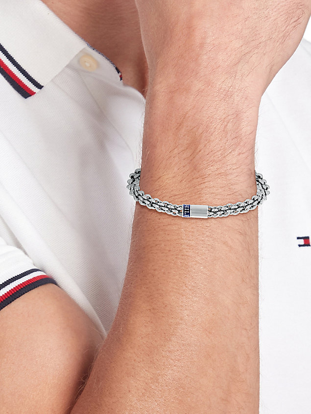 silver stainless steel intertwined chain bracelet for men tommy hilfiger