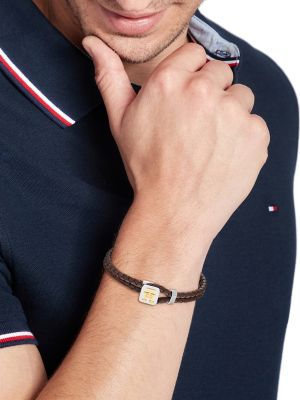 braun th monogram braunes lederarmband für herren - tommy hilfiger