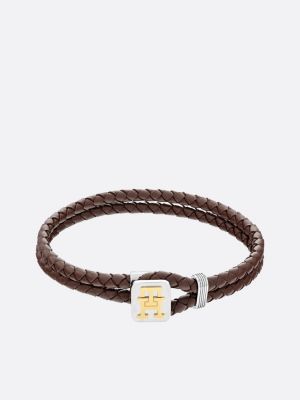 brown th monogram braunes lederarmband für herren - tommy hilfiger