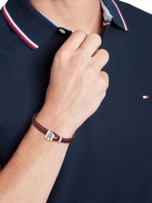 rood th monogram wijnrode leren armband voor heren - tommy hilfiger