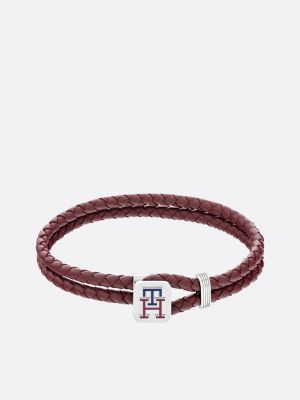 bracelet th monogram en cuir bordeaux rouge pour hommes tommy hilfiger