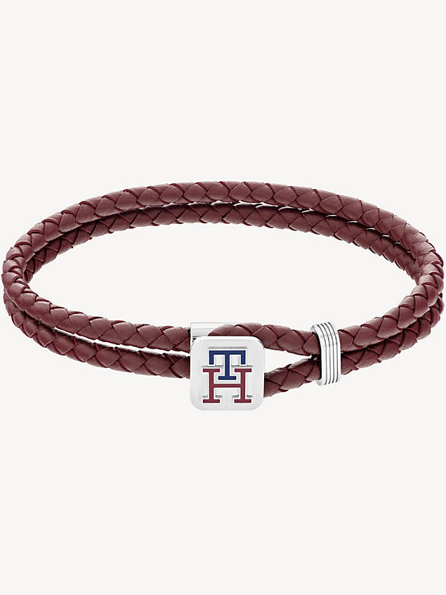 red th monogram burgundy leather bracelet for men tommy hilfiger