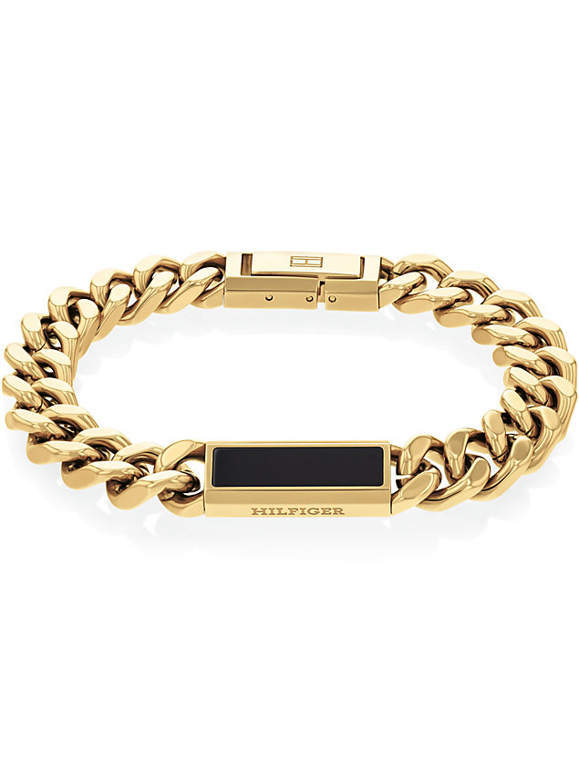 bracelet plaqué or et onyx à logo gold pour hommes tommy hilfiger