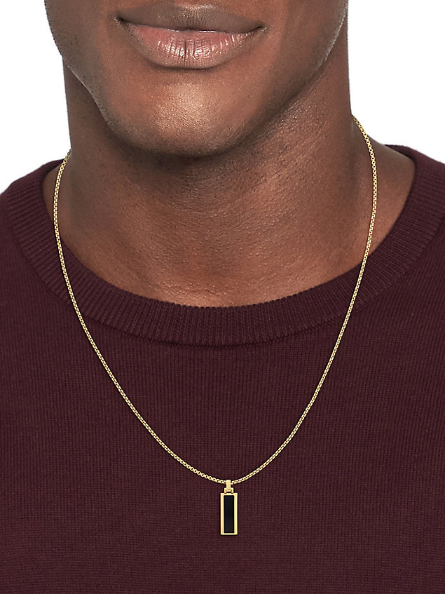 gold gold-plated onyx logo pendant necklace for men tommy hilfiger