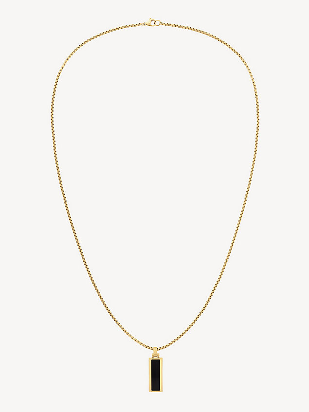 gold vergulde ketting met onyx hanger en logo voor heren - tommy hilfiger