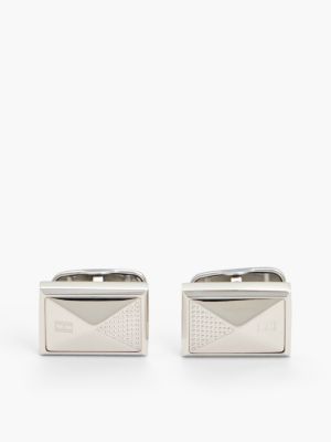 silver stainless steel flag cufflinks für herren - tommy hilfiger