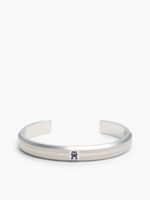 black th monogram stainless steel c-shape bangle für herren - tommy hilfiger