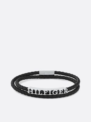 bracelet en cuir tressé noir noir pour hommes tommy hilfiger