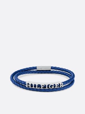 bracciale in pelle intrecciata blu blu da uomini tommy hilfiger