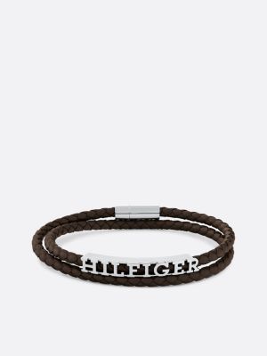 bracciale in pelle intrecciata marrone brown da uomini tommy hilfiger