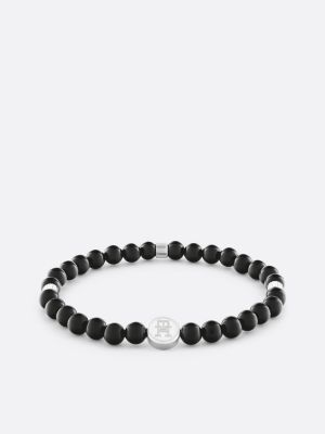 bracelet de perles en onyx à monogramme th noir pour hommes tommy hilfiger