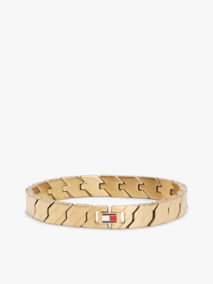 gold gold-plated stainless steel enamel flag bracelet for men tommy hilfiger