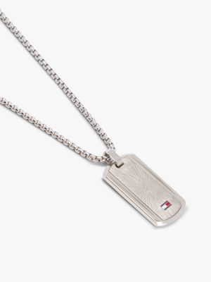 silver stainless steel dog tag chain necklace for men tommy hilfiger