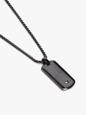 black black ionic-plated dog tag chain necklace for men tommy hilfiger