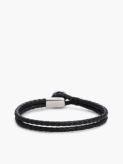 Black Leather Braided Bracelet — Silver 3