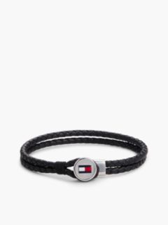 Black Leather Braided Bracelet — Silver 1