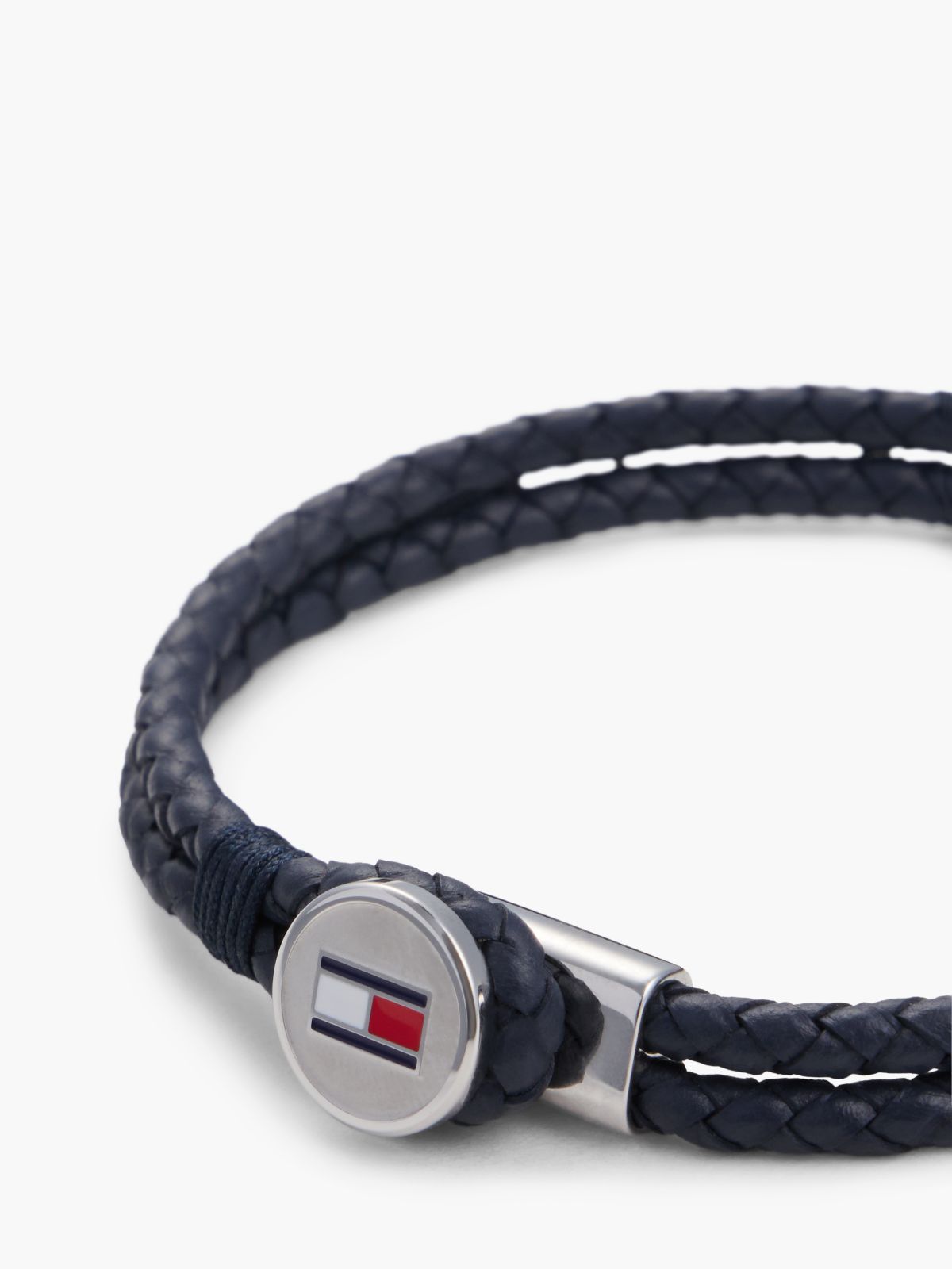 Navy Leather Braided Bracelet — Silver