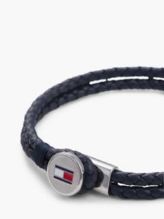 Navy Leather Braided Bracelet — Silver 2