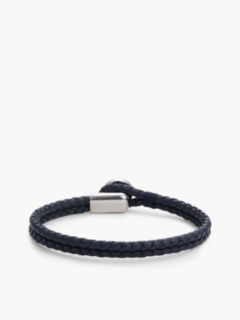 Navy Leather Braided Bracelet — Silver 3