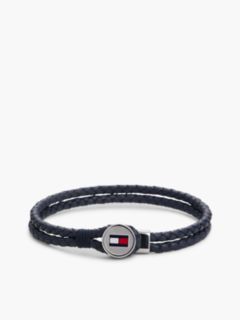 Navy Leather Braided Bracelet — Silver 1