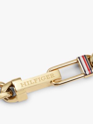 gold gold-plated stainless steel adjustable chain-link bracelet for men tommy jeans