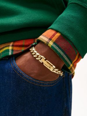 gold gold-plated stainless steel adjustable chain-link bracelet for men tommy jeans