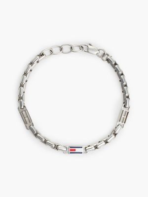 bracelet à maillons en acier inoxydable et drapeau 3d silver pour hommes tommy hilfiger