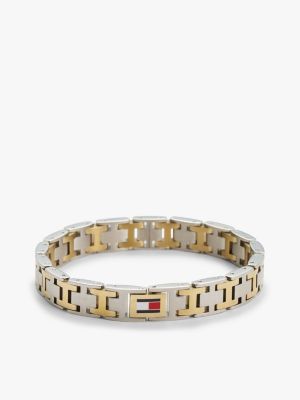 bracelet à maillons bicolores plaqué or à drapeau multi pour hommes tommy hilfiger