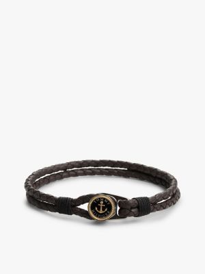 bracelet en cuir marron à breloque nautique plaqué or multi pour hommes tommy hilfiger