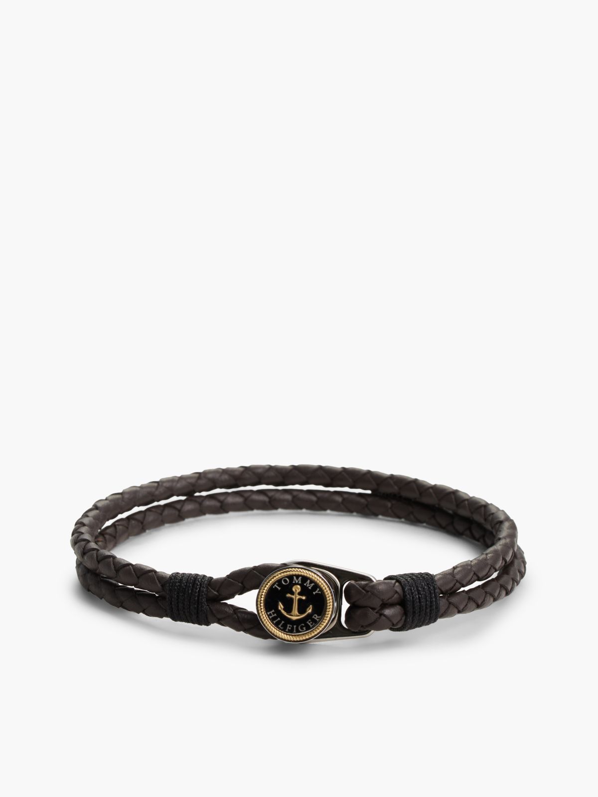 Gold-Plated Nautical Charm Brown Leather Bracelet — Multi