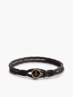 Gold-Plated Nautical Charm Brown Leather Bracelet — Multi 1