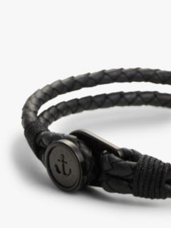 Ionic-Plated Nautical Charm Black Leather Bracelet — Black 2