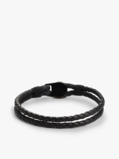 Ionic-Plated Nautical Charm Black Leather Bracelet — Black 3